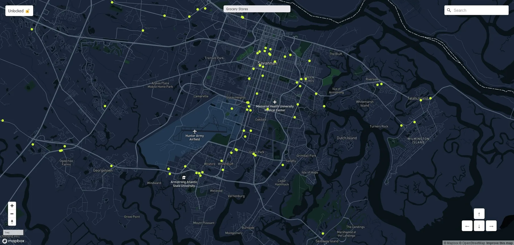 Map Spot with the "Grocery" data layer loaded
